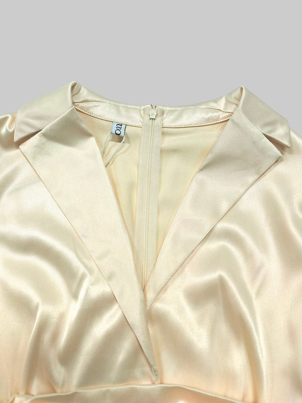 A-Lijn Hoge Taille Plissé Effen Kleur V-Hals Maxi Jurken