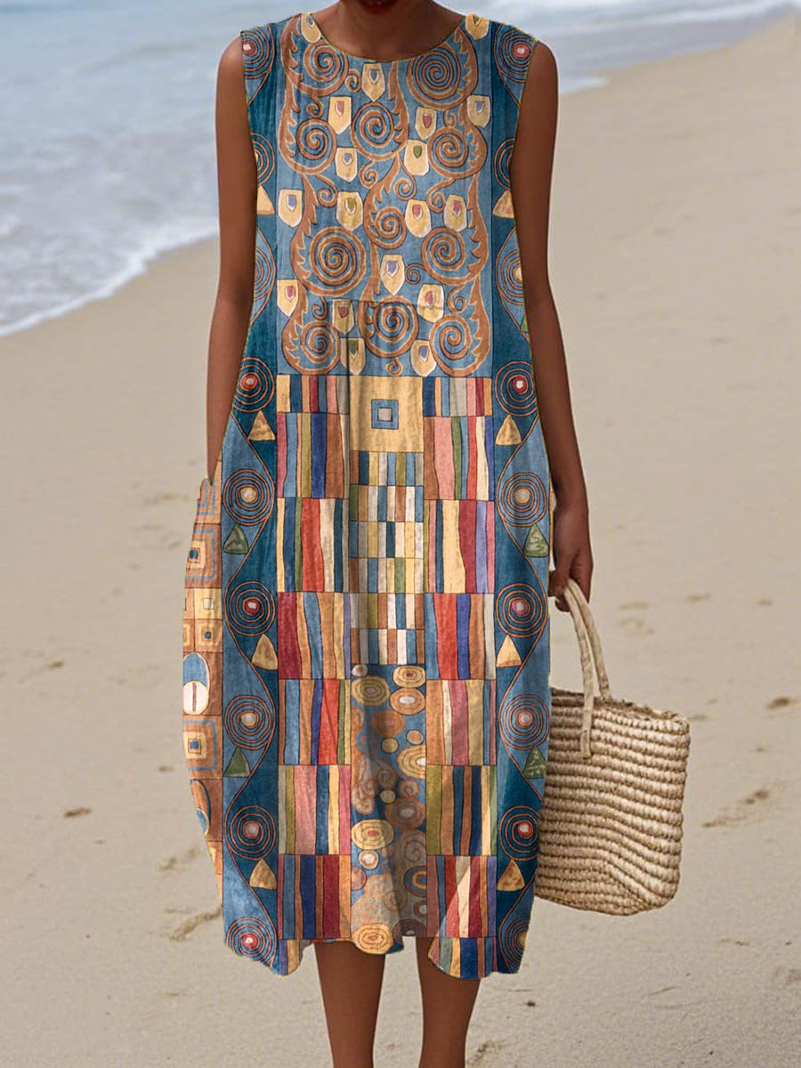 Mirka | Dames jurk zonder mouwen met abstract geometrisch patroon