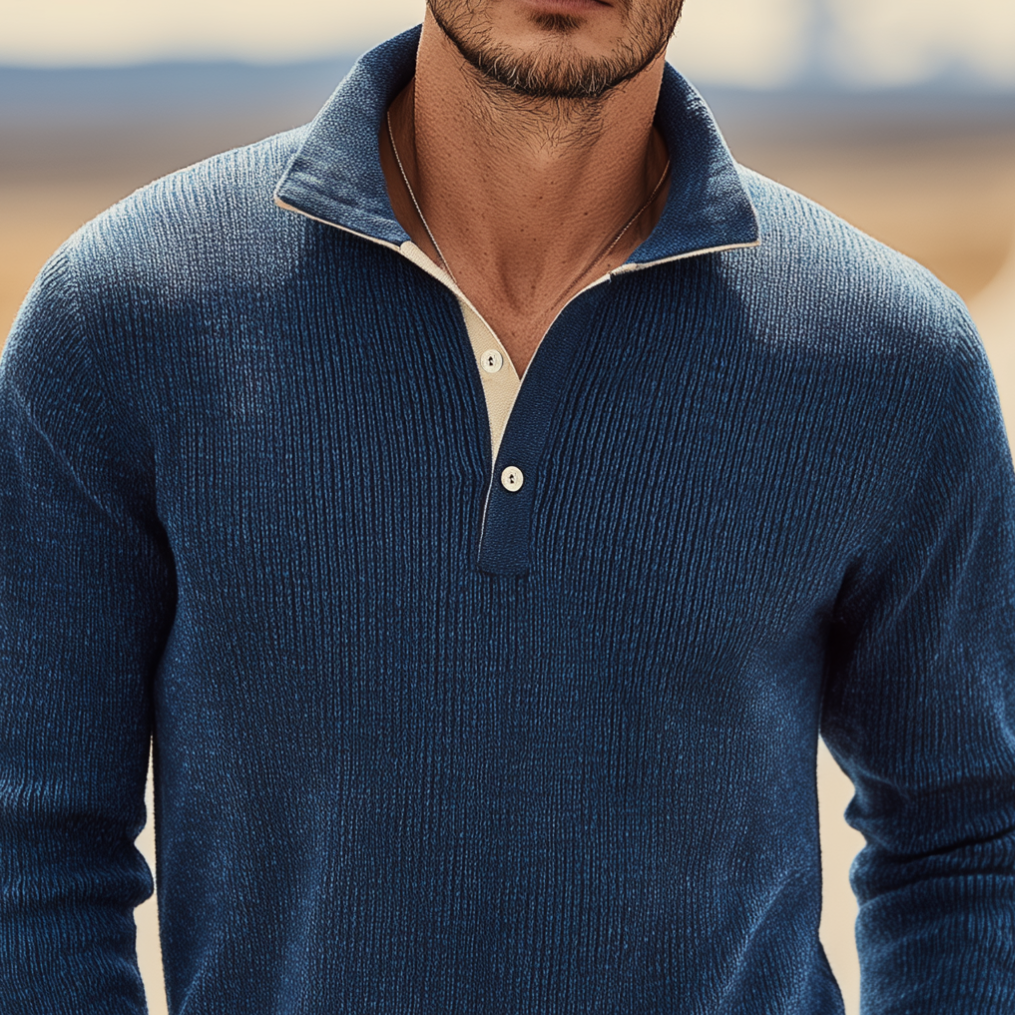 Heren klassieke polo sweater met lange mouwen in slim fit MTA0204H8K