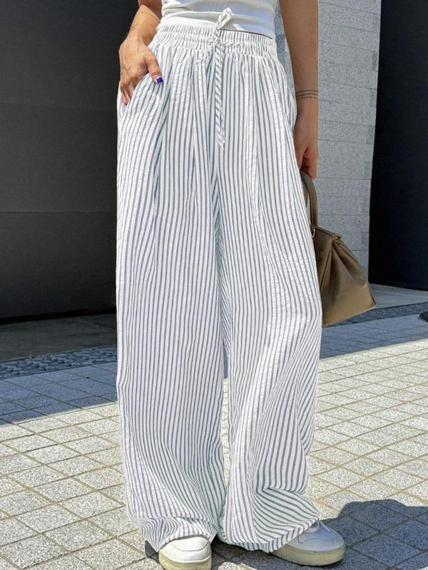 Daria – Losse Broek met Streepjes en Strik in de Taille
