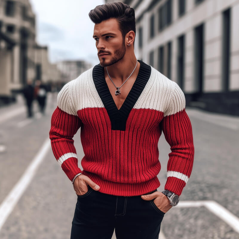 Heren Stijlvolle Pullover Sweater met Contrastkleur, Ademend, Gebreid, Slim Fit MTA2838H0M