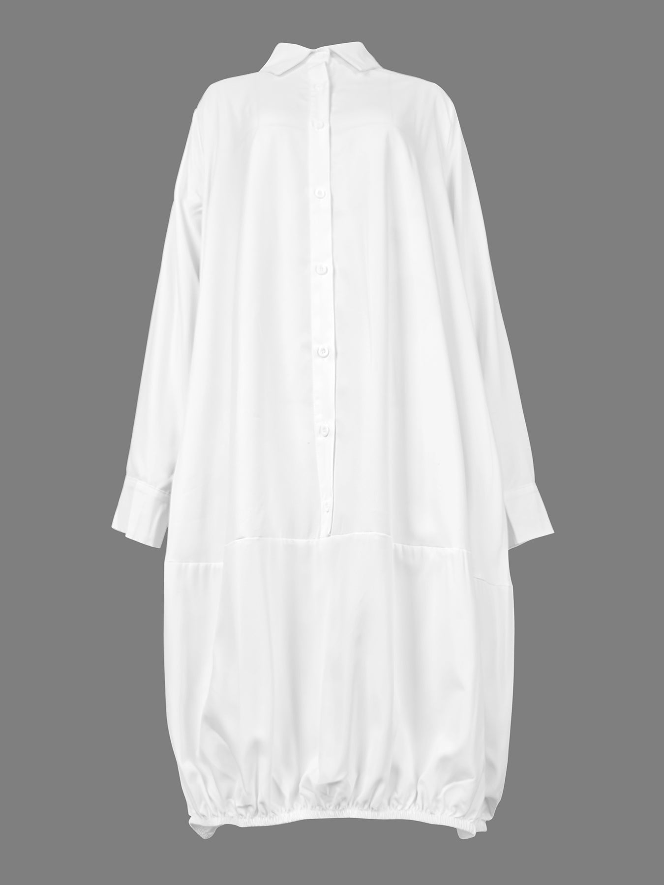 Lange Mouwen Losse Effen Kleur Revers Kraag Midi Jurken Overhemd Jurk