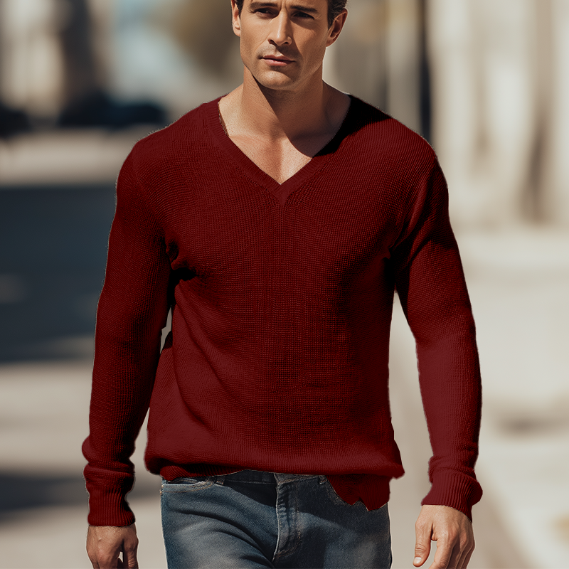 Heren Eenvoudige Trui Van Gebreid Materiaal In Effen Kleur Met Openingen MTA1188H8P