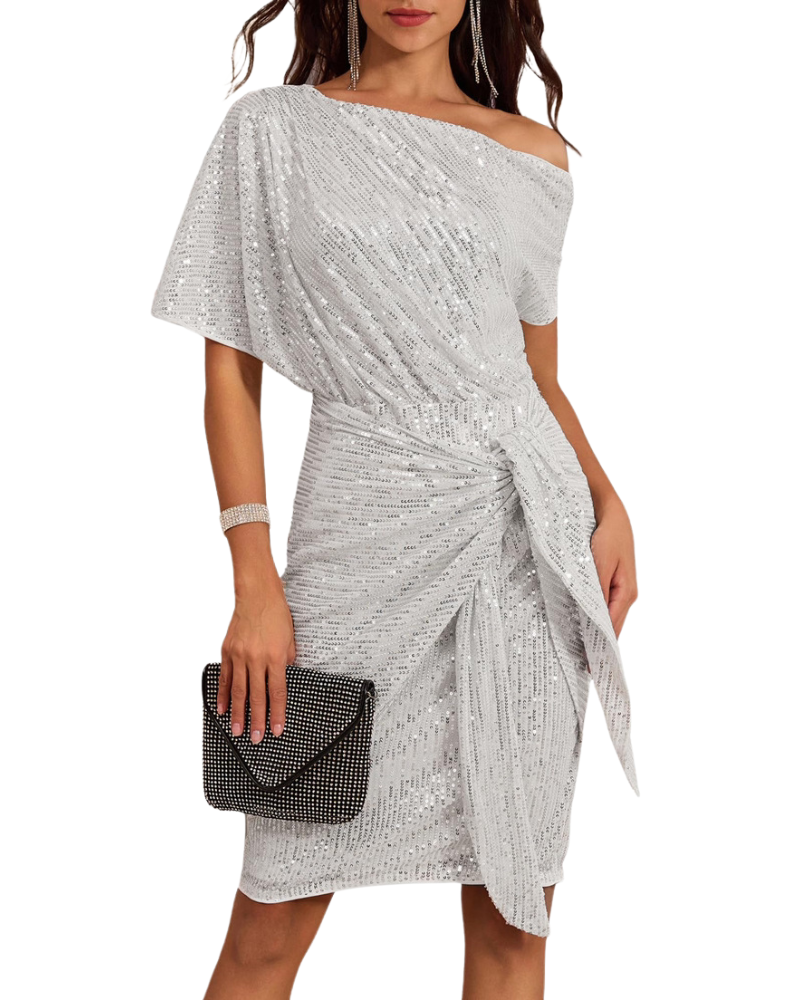 Klaudia | Eén Schouder Jurk met Pailletten voor Feestjes