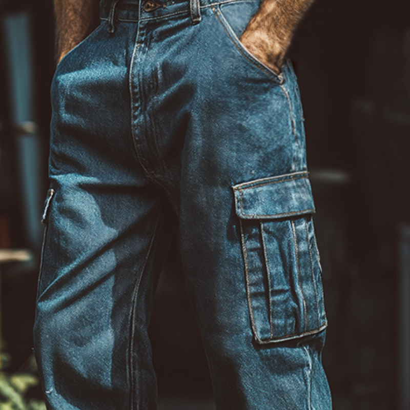 Heren Retro Casual Gewassen Versleten Jeans Cargo Broek voor Buiten MTA3186G1TO