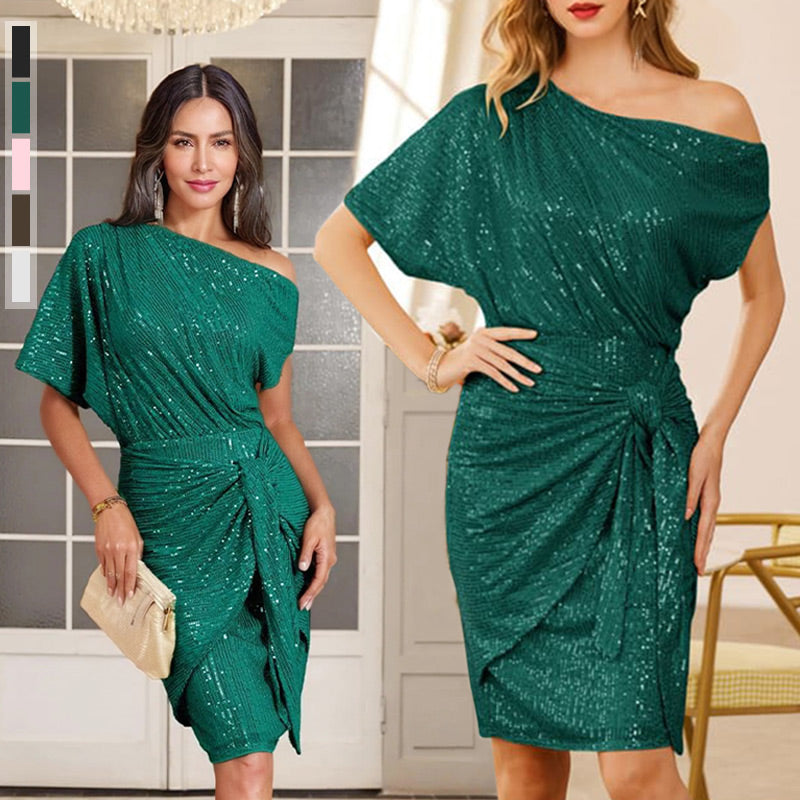 Klaudia | Eén Schouder Jurk met Pailletten voor Feestjes