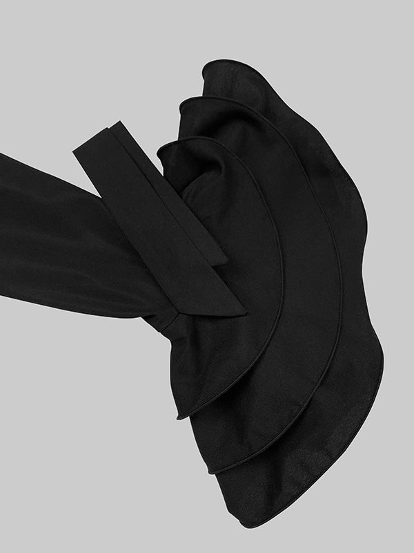 Uitlopende Mouwen Geplooide Effen Kleur Split-Joint Kraag Maxi Jurken Overhemd Jurk