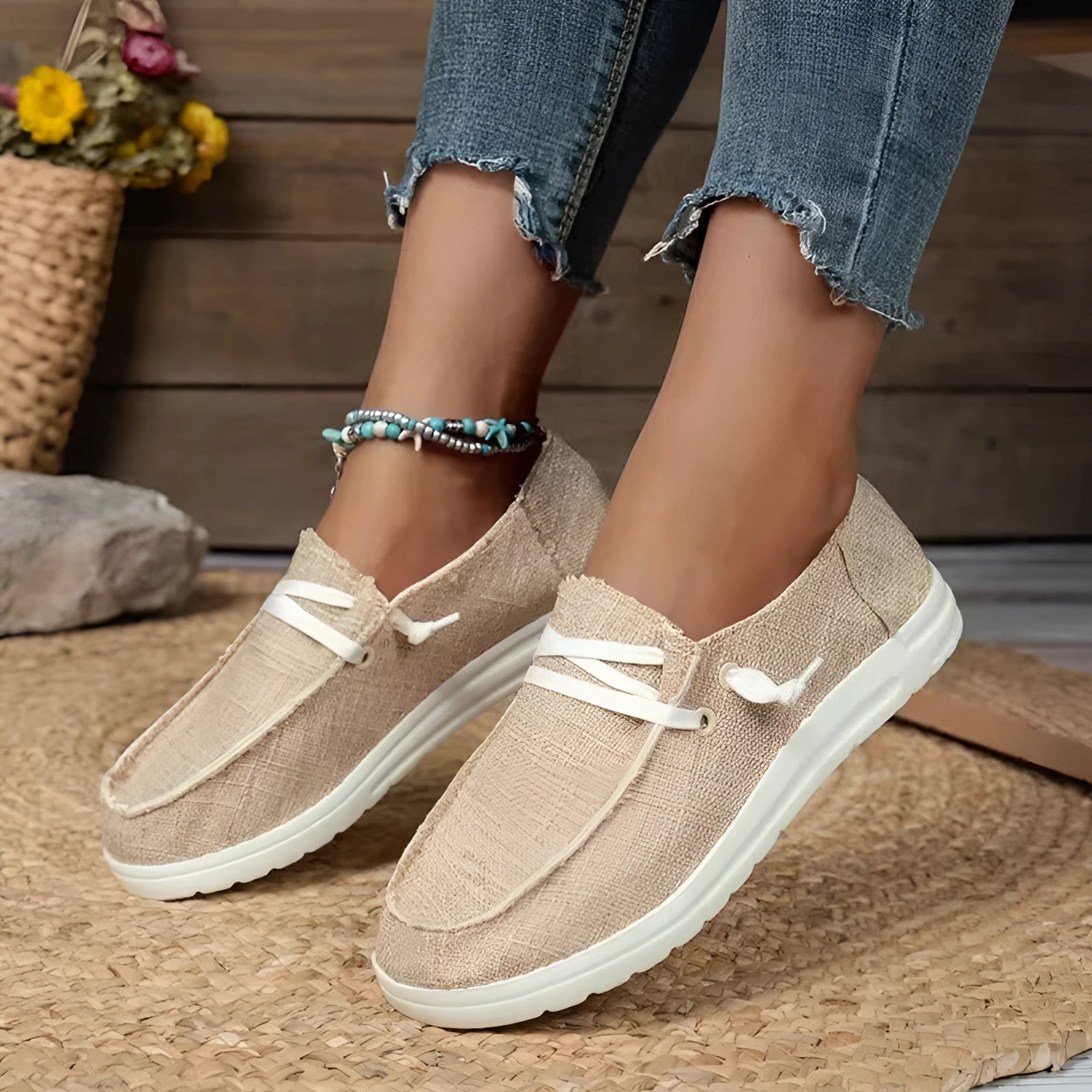 Milieuvriendelijke Beige Linnen Sneakers voor Dames - Ademend Casual Schoeisel