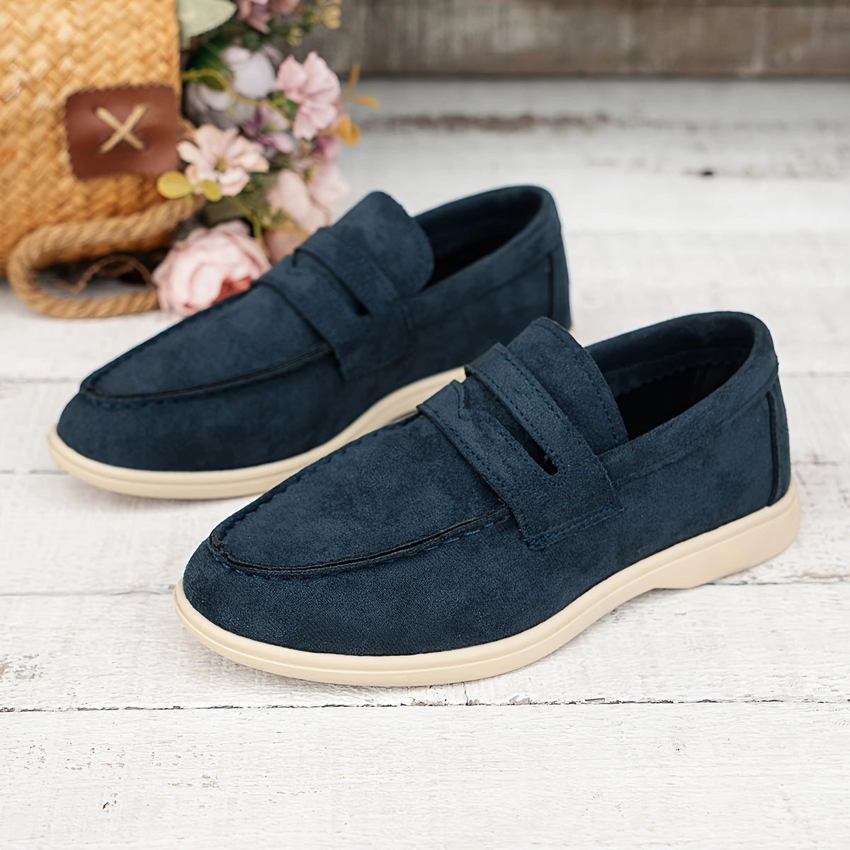 Donkerblauwe suède loafers - Elegante en comfortabele dames instappers