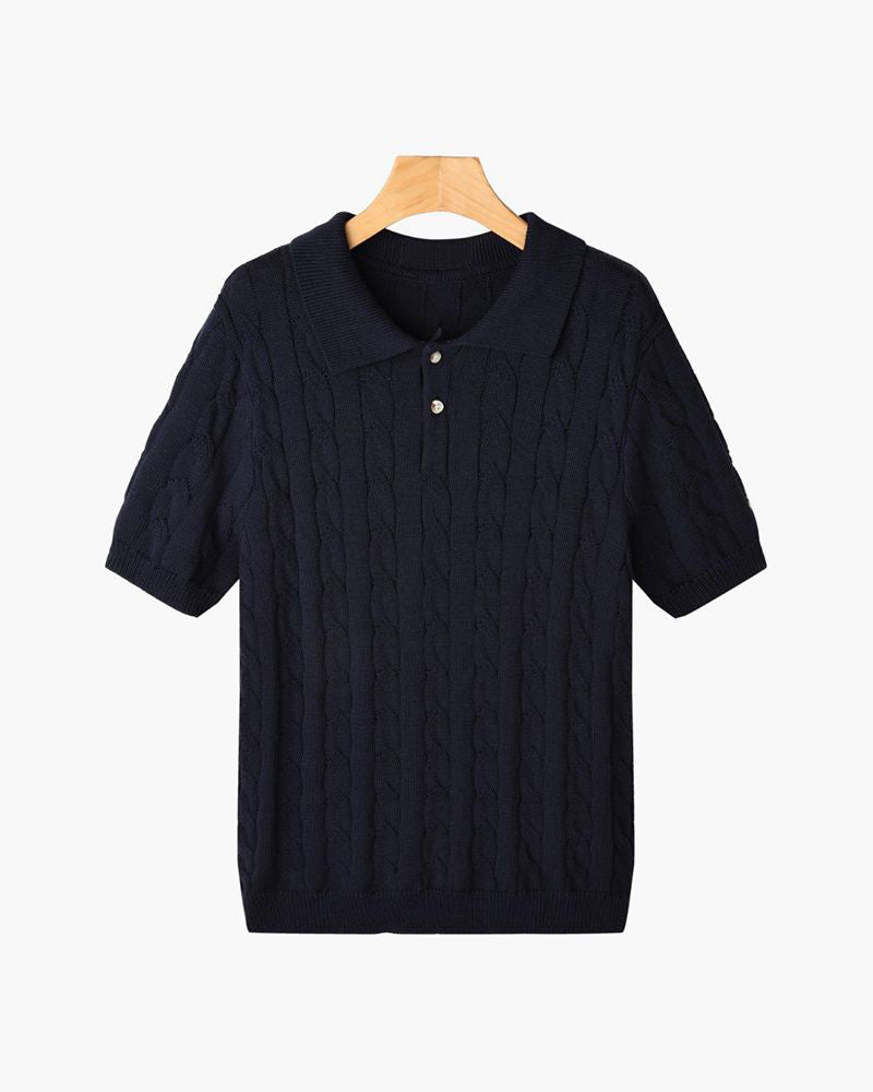 FLORENCE Polo Sweater met Vlechtpatroon