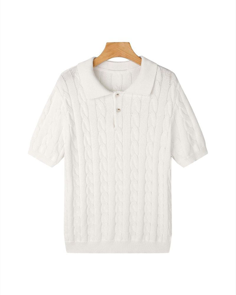FLORENCE Polo Sweater met Vlechtpatroon