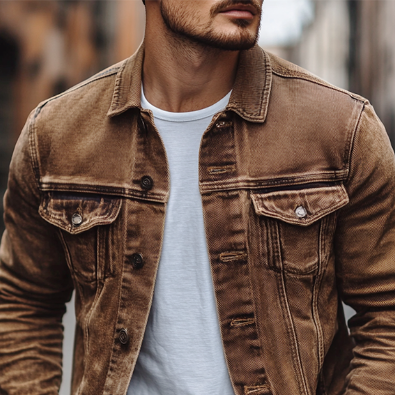 Heren vintage casual spijkerjack in effen kleur 80646611K