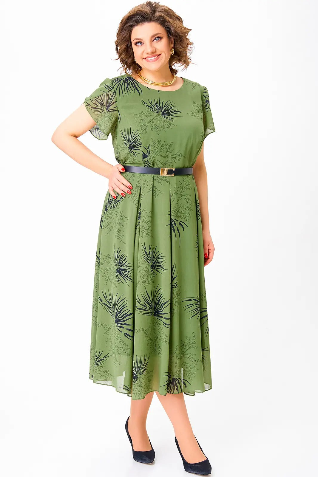 Jolanta | Elegante Midi-jurk van Chiffon met Bloemenpatroon