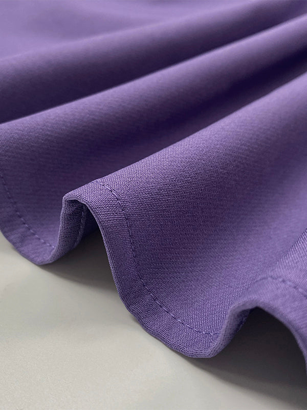 Losse Puff Mouwen Geplooide Effen Kleur Split-Joint Ronde Hals Midi Jurken