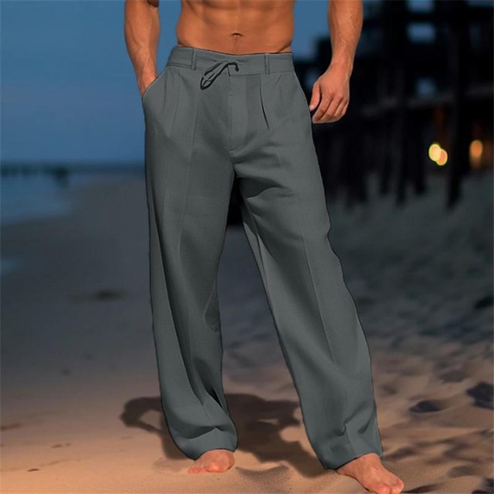 【24-uurs verzending】Heren linnen strandbroek in effen kleur 61164046X