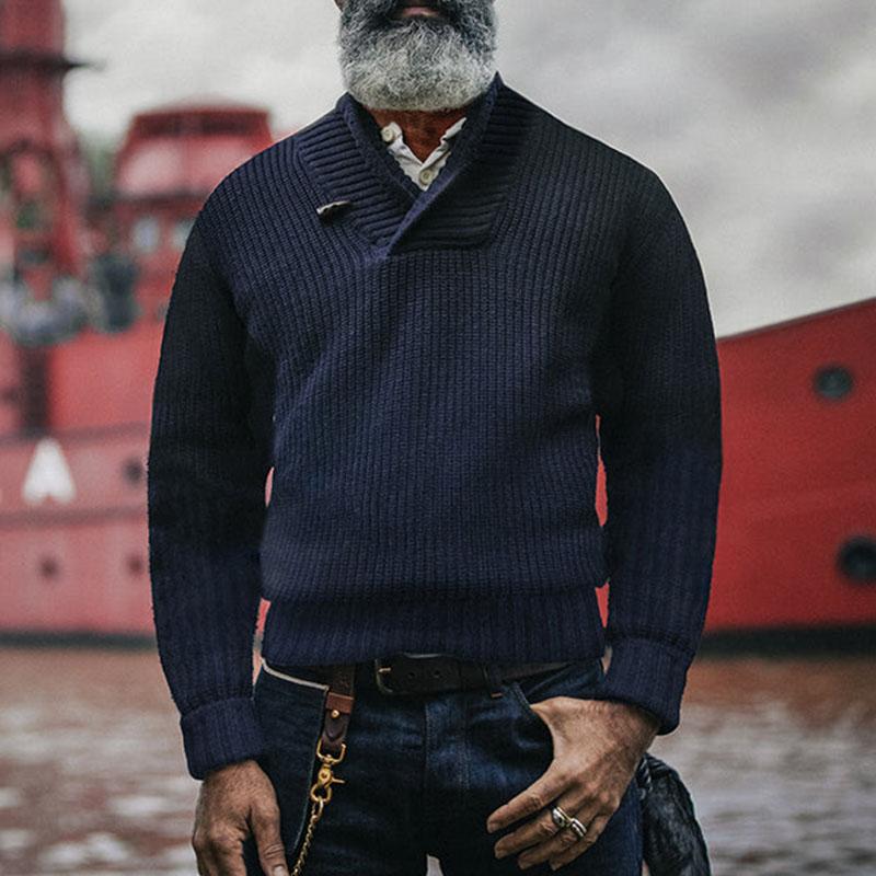 Heren Vintage Klassieke Trui met Lange Mouwen in Effen Kleur 89732685M