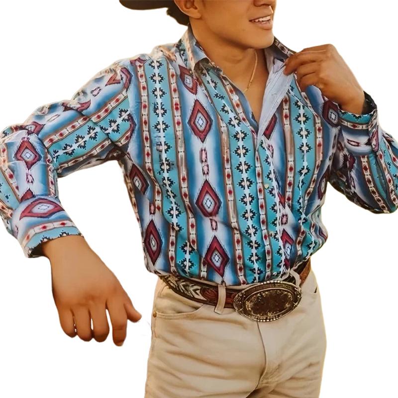 【24-uurs verzending】Heren Western shirt met streepdessin voor de vakantie met lange mouwen 43560067X