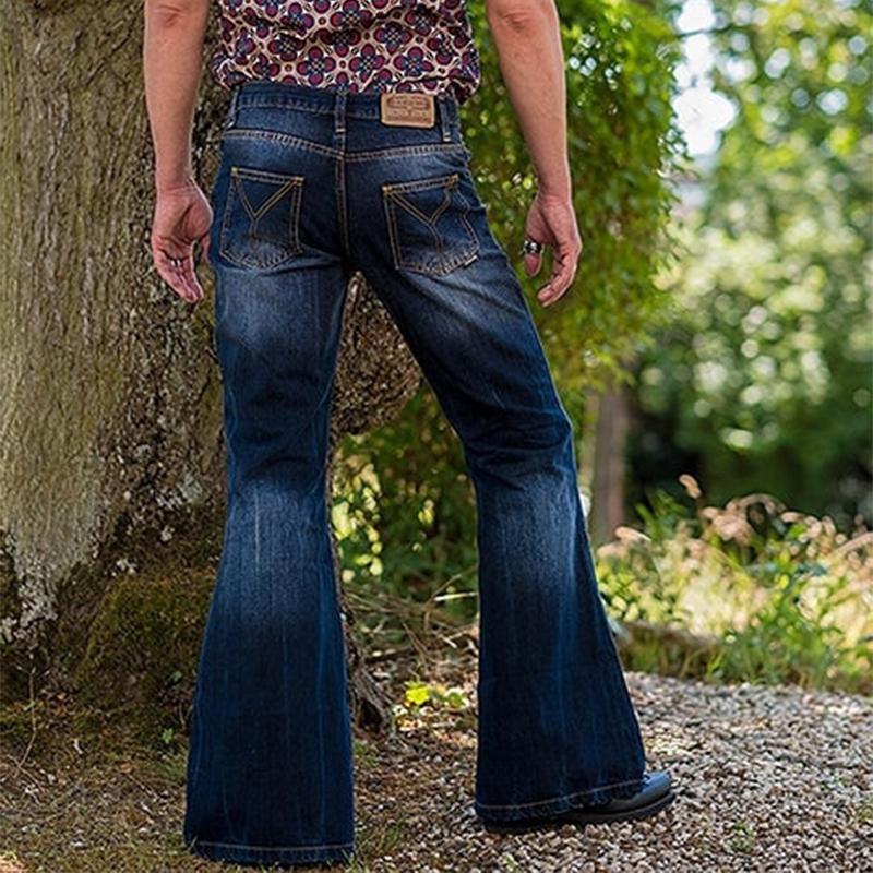 Heren Vintage Gewassen Versleten Jeans met Uitlopende Pijpen 31768668M
