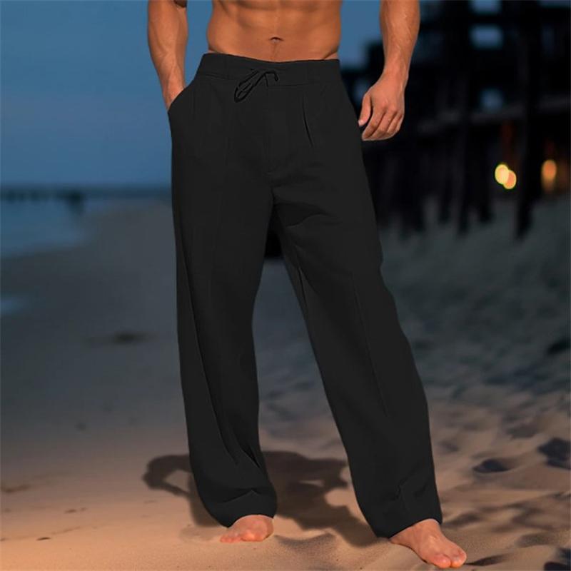 【24-uurs verzending】Heren linnen strandbroek in effen kleur 61164046X