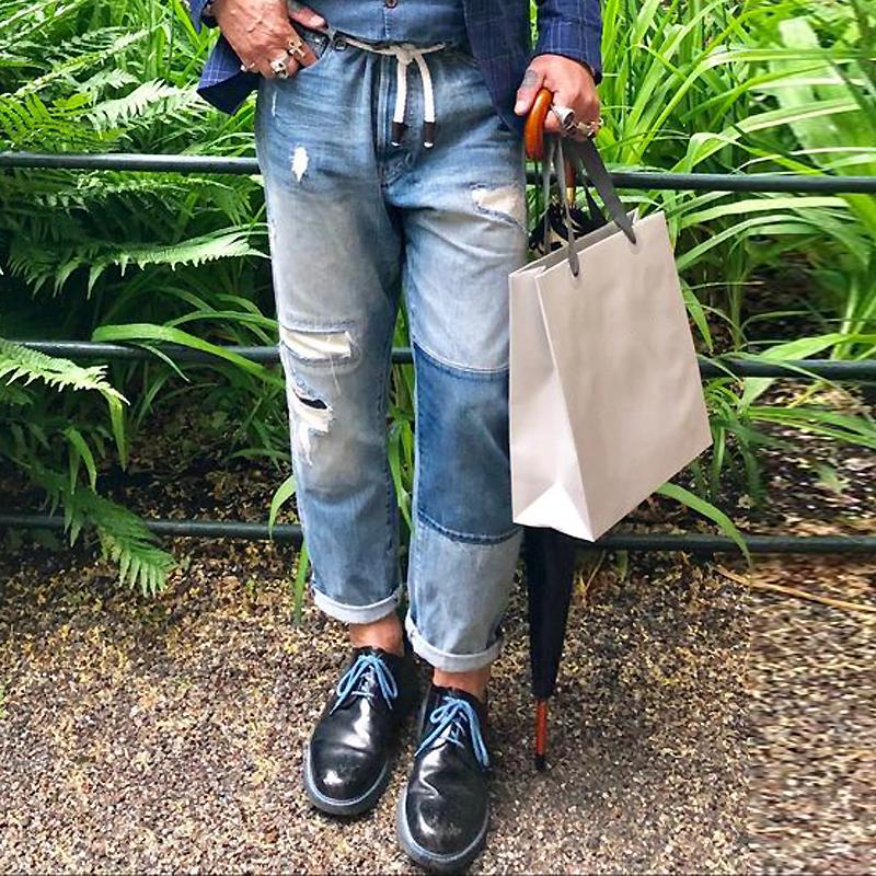 Heren vintage jeans met slijtage en patches 00359354Y