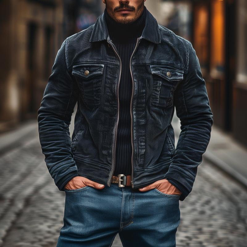 Heren Vintage Corduroy Jas met Rits 80175085M