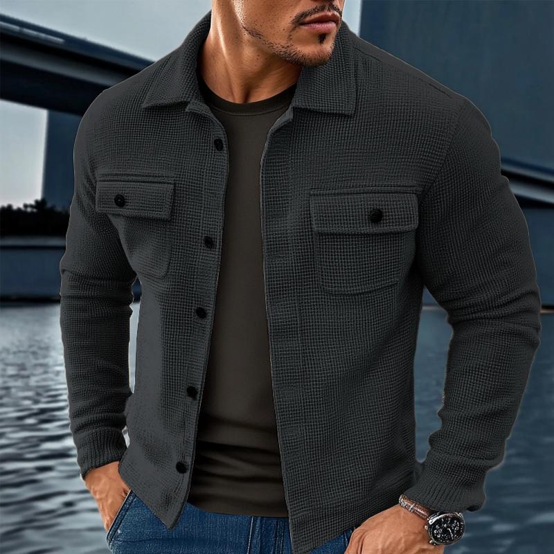 Heren Vintage Waffle Solid Lapel Jacket 23801065X