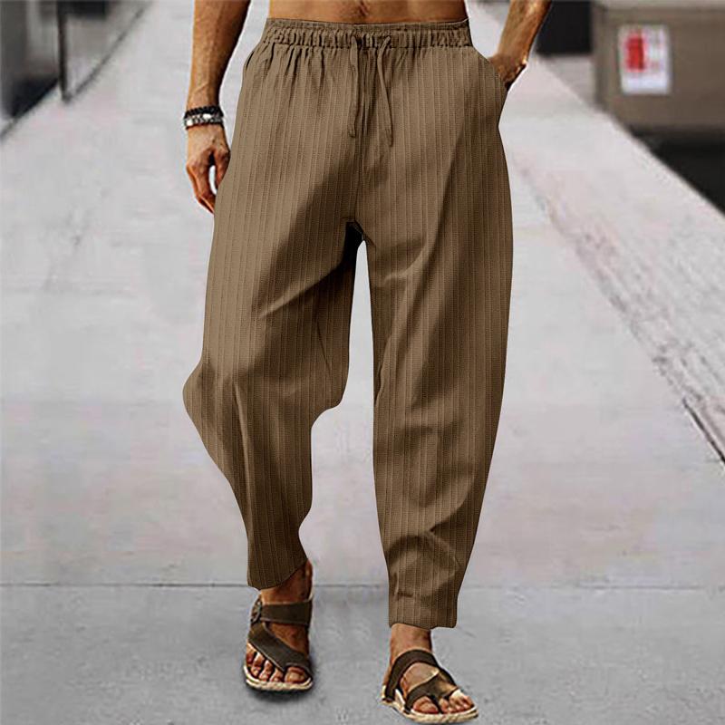 Heren luchtige sportbroek van katoen en linnen met strepen 71867122X