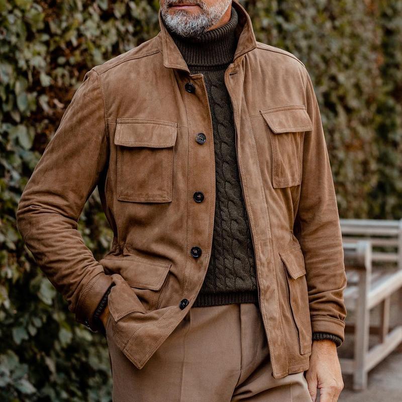 Heren Vintage Jas Met Kraag, Veelzakken, Suède 84262271X