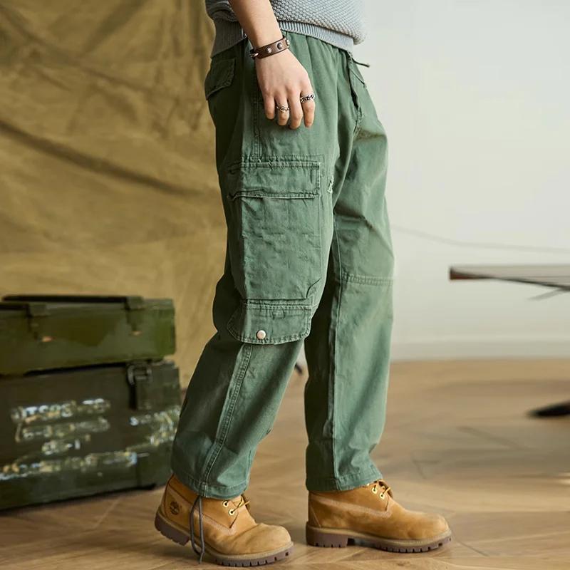 Heren Vintage Cargo Broek in Effen Kleur met Veel Zakjes 64054002Y