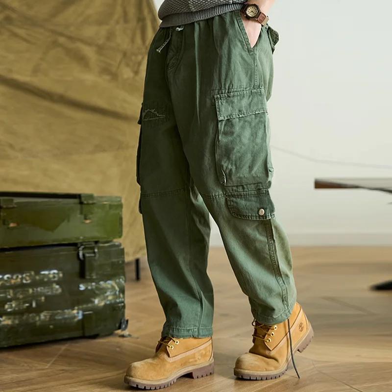 Heren Vintage Cargo Broek in Effen Kleur met Veel Zakjes 64054002Y