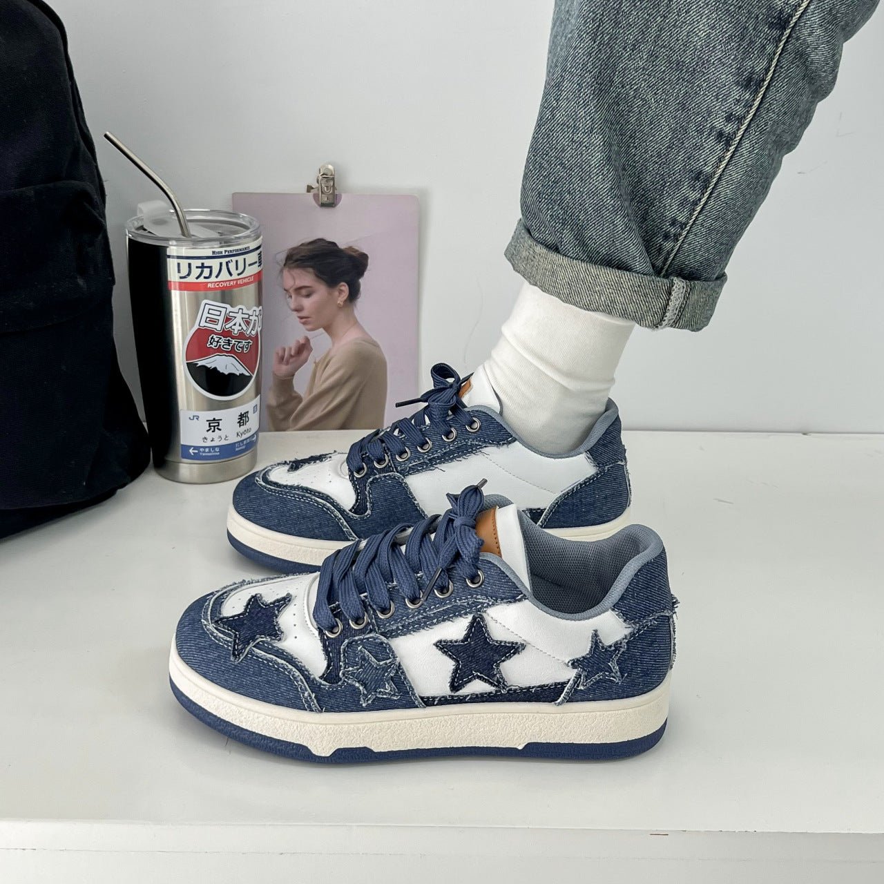 Celina | Retro Denim Sneakers met Ster Applicatie