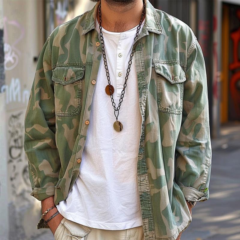 Heren camouflage overhemdjack met kleppen en zakken 38282207Z