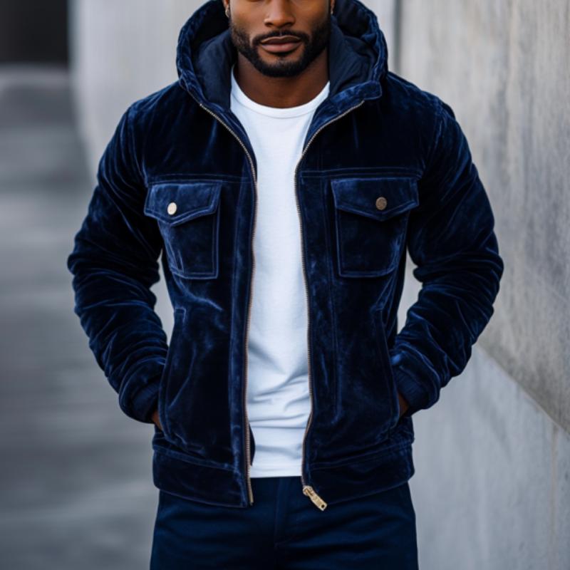 Heren Vintage Fluwelen Jas met Capuchon Slim Fit met Veel Zakjes 43517037M