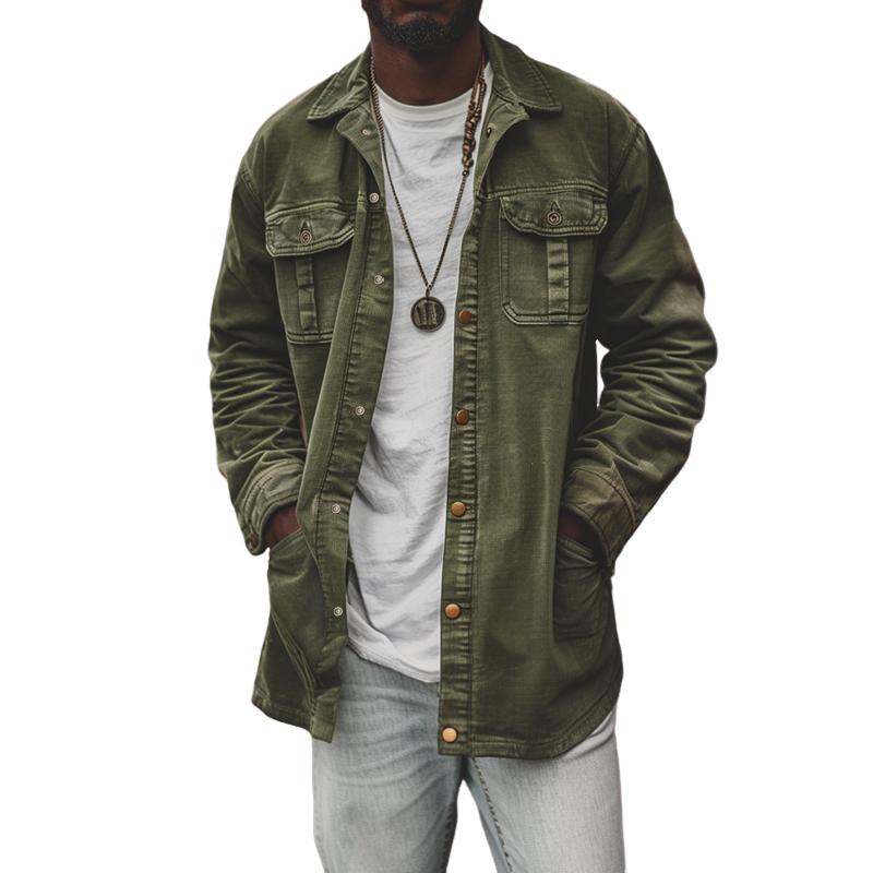 Heren Vintage Korduroy Prana Werkjas met Medium Lengte Kraag en Veel Zakjes 57083402M