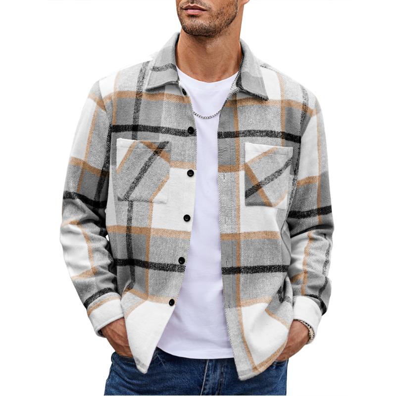 Heren Vintage Geruite Flanellen Overhemd met Lange Mouwen 17882382Y