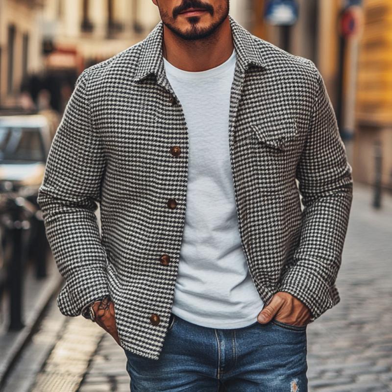 Heren Vintage Houndstooth Overhemdjasje met Revers 85588306M