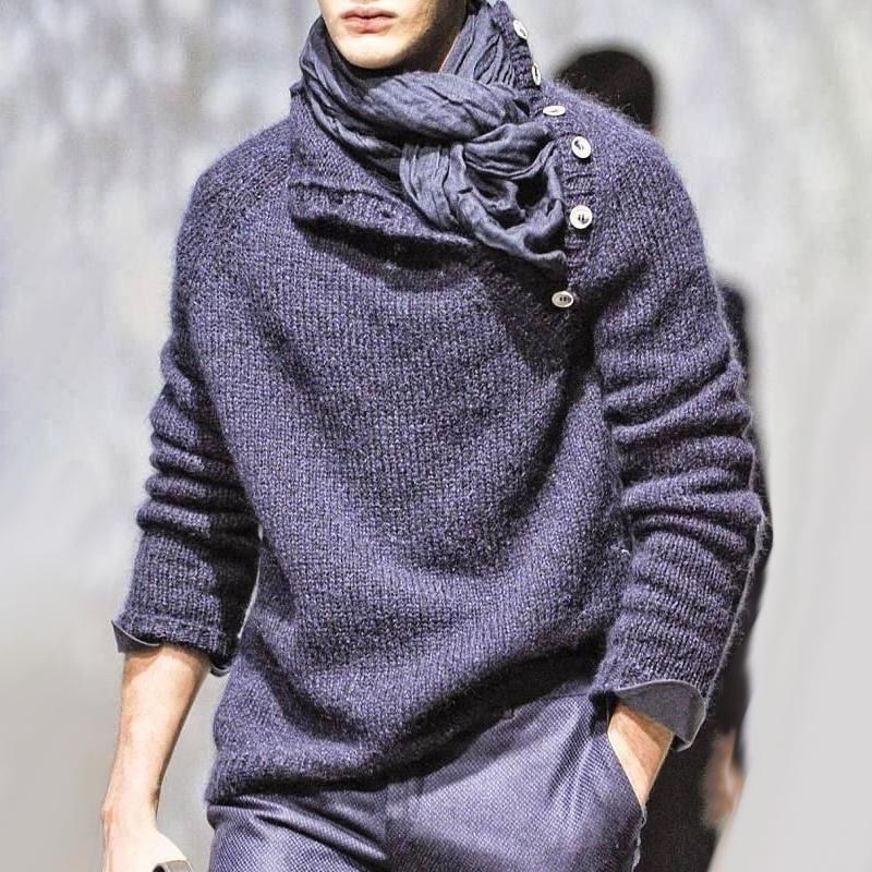 Heren sweater met lange mouwen en knopen in effen kleur 21588765Z