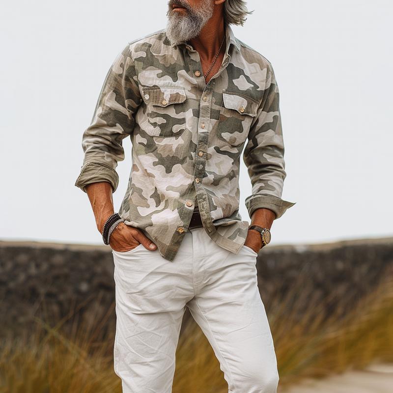 Heren camouflage cargo shirt met flap en borstzak 72098909Z