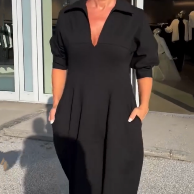 Rozalia | Dagelijkse midi-jurk met V-hals en kleppen